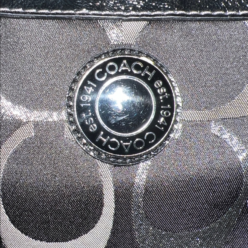 Coach Signature Metallic Stripe Tote Silver F20429 - Picture 10 of 13